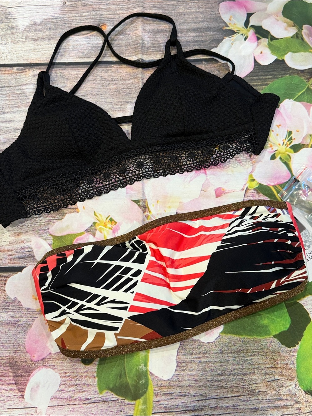 Vince Camuto Sz L Multicolor Bandeau Top with Bonus Cupshe Bikini Top w/Lace NWT